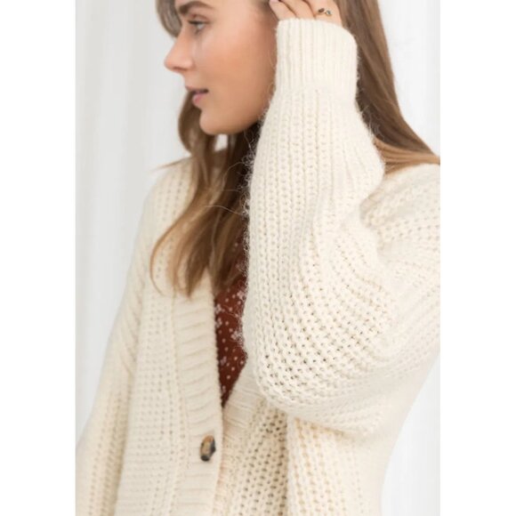 & Other Stories Oversized Rib Knit Cardigan S Alpaca Wool Blend Cream Chunky - Picture 2 of 16